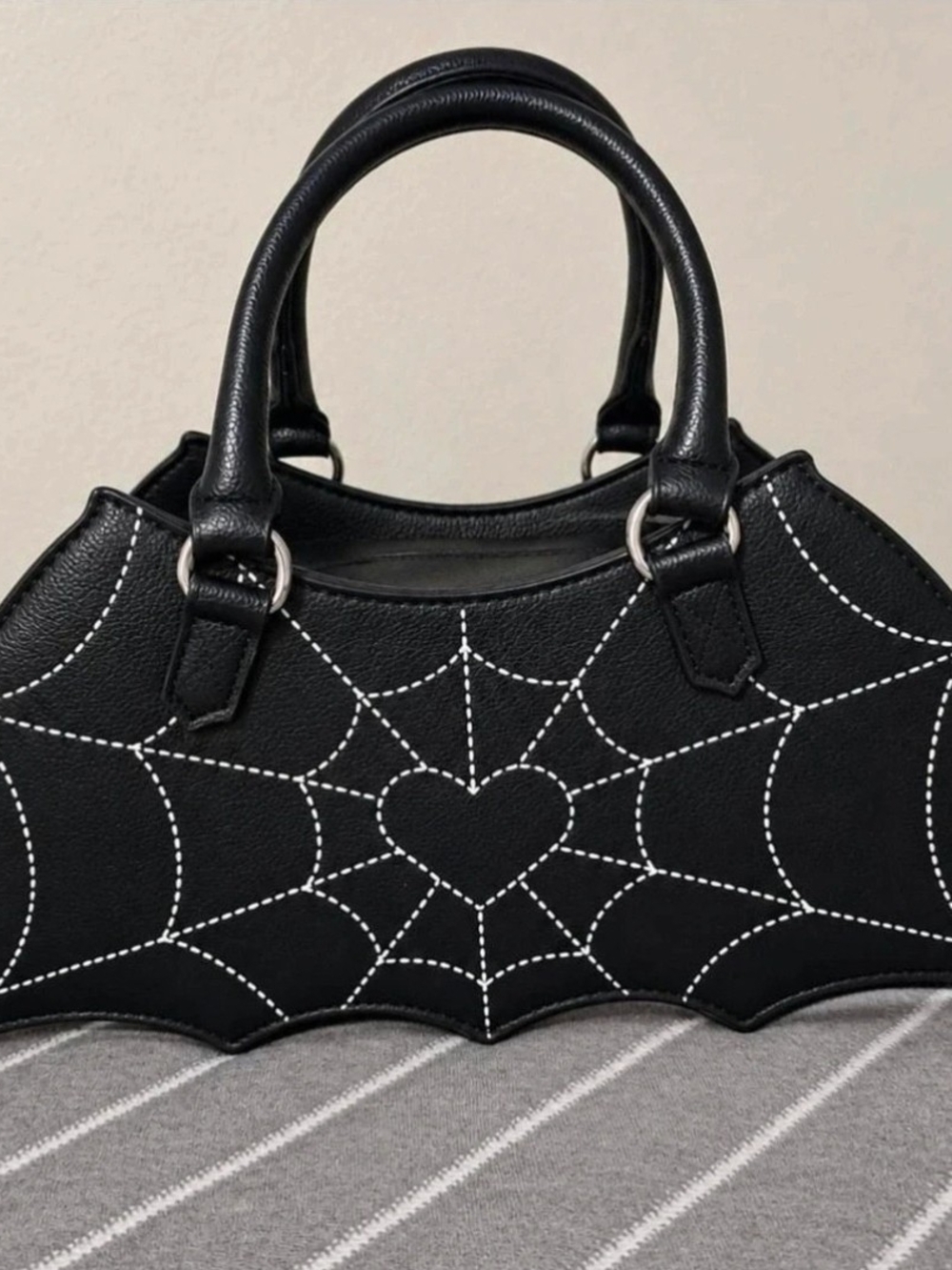 Black Spiderweb Heart Top-Handle Bag